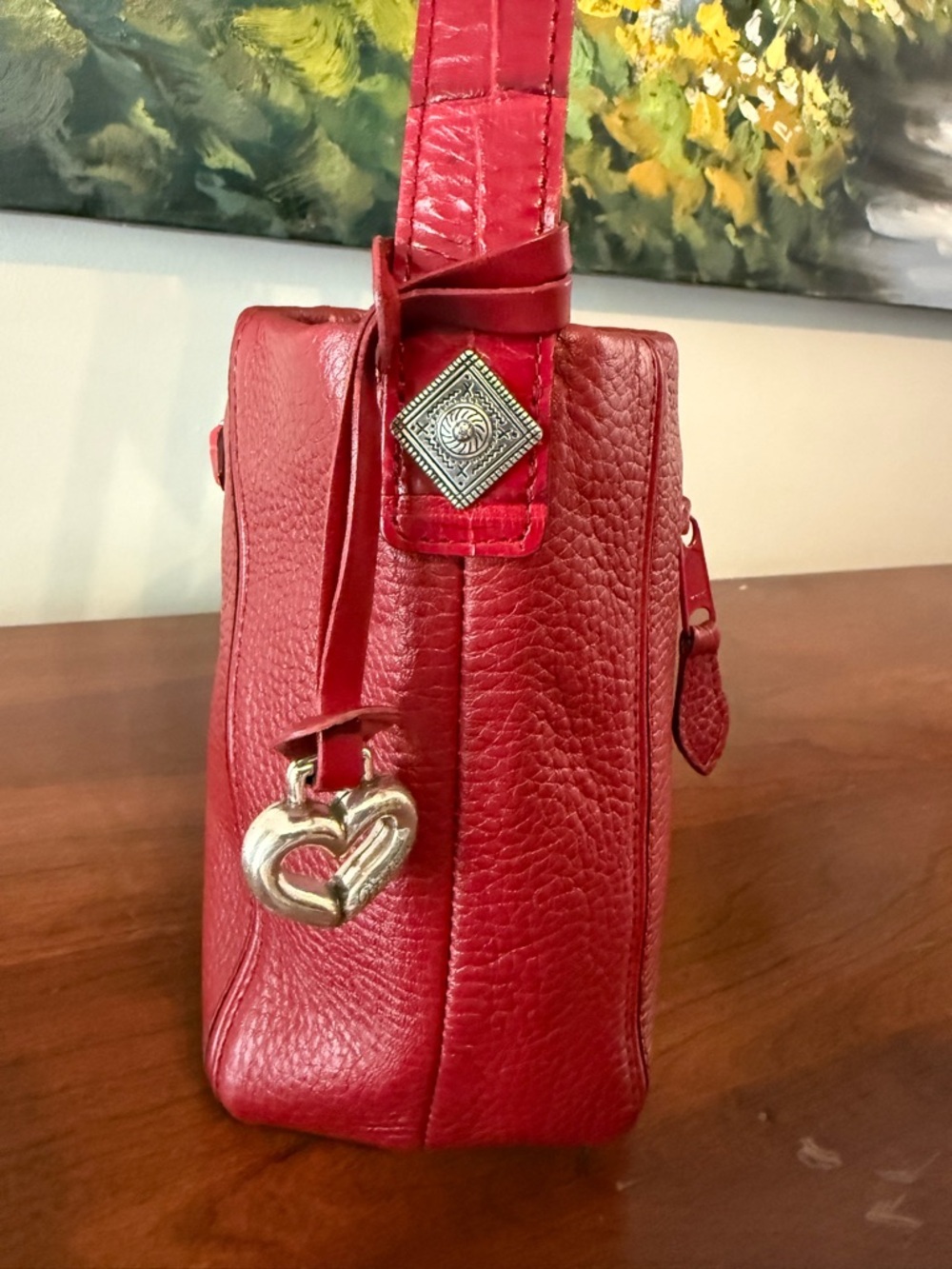 Brighton Soft Red Pebbled Leather Shoulder Bucket Bag w/ OG Charm | Vintage - Picture 5 of 16